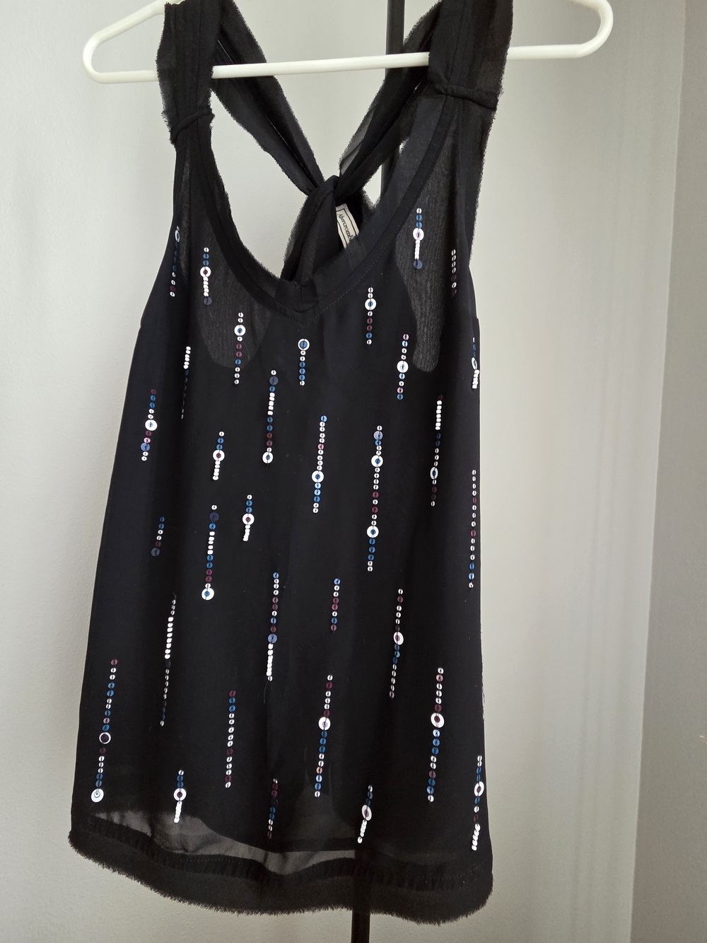 Vintage Abercrombie & Fitch Black Beaded V-Neck Tank. 100% Polyester, Size XS